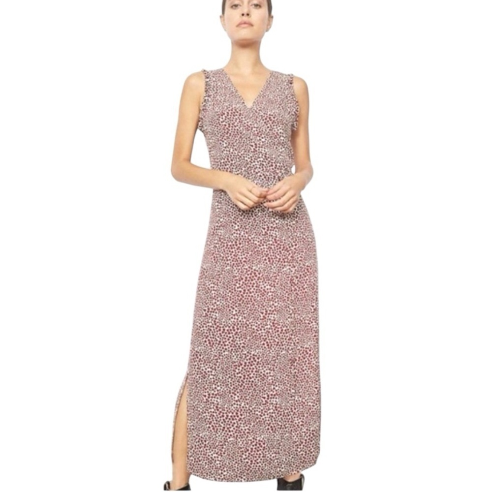 Anine Bing Leah Silk Heart Print White & Red True Wrap Midi Dress Women’s Large - Picture 4 of 14